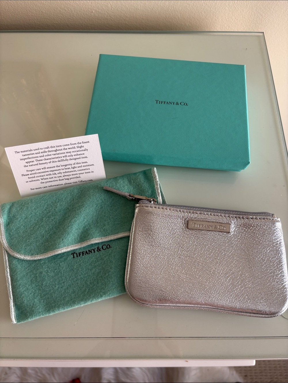 Tiffany & Co. Silver Grain Leather Compact Small Zipper Pouch Bag